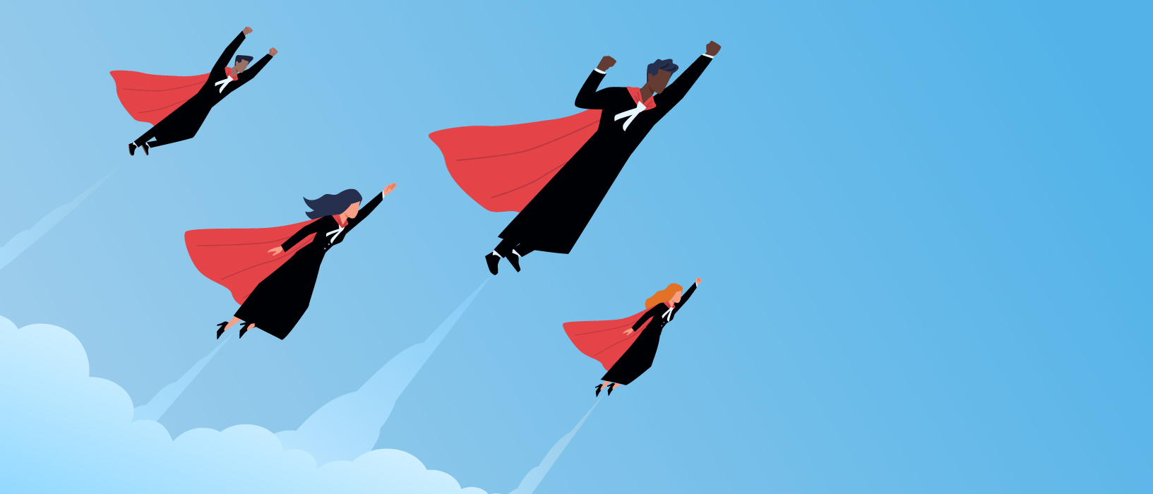 Icons of lawyers with superhero capes flying